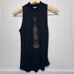 4th & Rose Black Mock Neck Tank Empire State Building Graphic Sketch NY